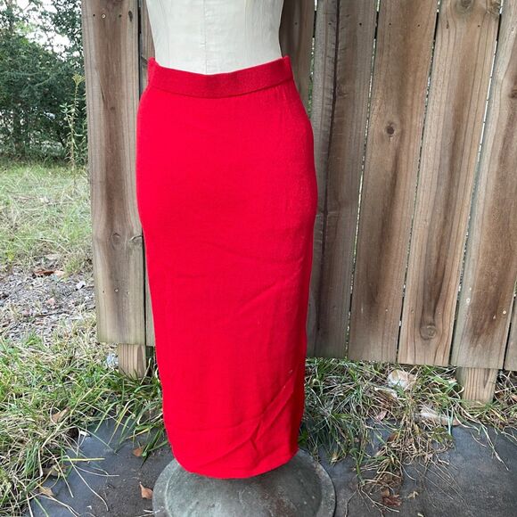 Vintage TOULA SANTANA KNIT Skirt Suit Red Embellished Midi Pencil sz 8 - Picture 5 of 11